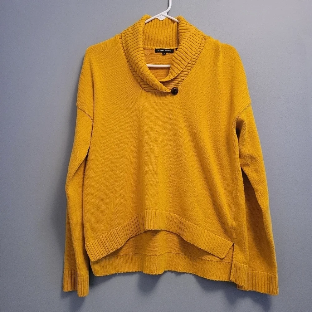 Jeanne Pierre Mustard Solid Yellow Waterfall Sweater Women’s Large Cow Neck